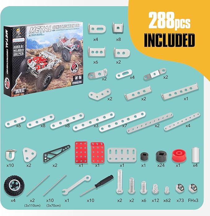 6-in-1 STEM Kit - Engineering Metal Truck Airplane and Sports Car Excavator Toy for Boys 8-12 - STEM Building Toys for Kids 5-7 6-8 8-10 Educational Toys for Kids Boys Model Kit