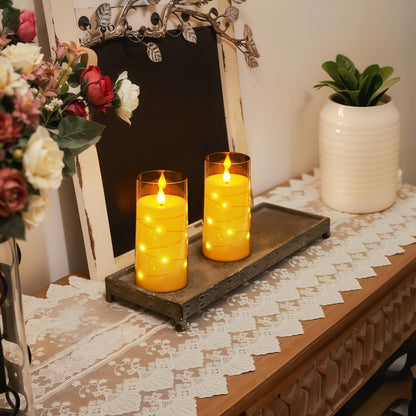 Homemory Flameless Candles with Embedded Star String Fairy Lights, Battery Operated Candles, LED Candle, Fake Candles with Remote Control and Timer, Gold, Set of 2(H 6" 6")