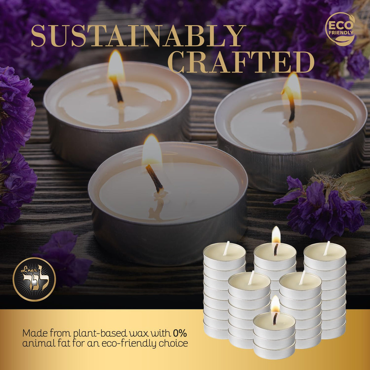 L’ner 1.5 Hour Tealight Candles, 300 Pack – Smokeless & Dripless Unscented Mini Tea Lights, Plant-Based Wax, Lead-Free Cotton Wick – Premium Quality Tealights for Shabbat, Memorial, Home, Weddings