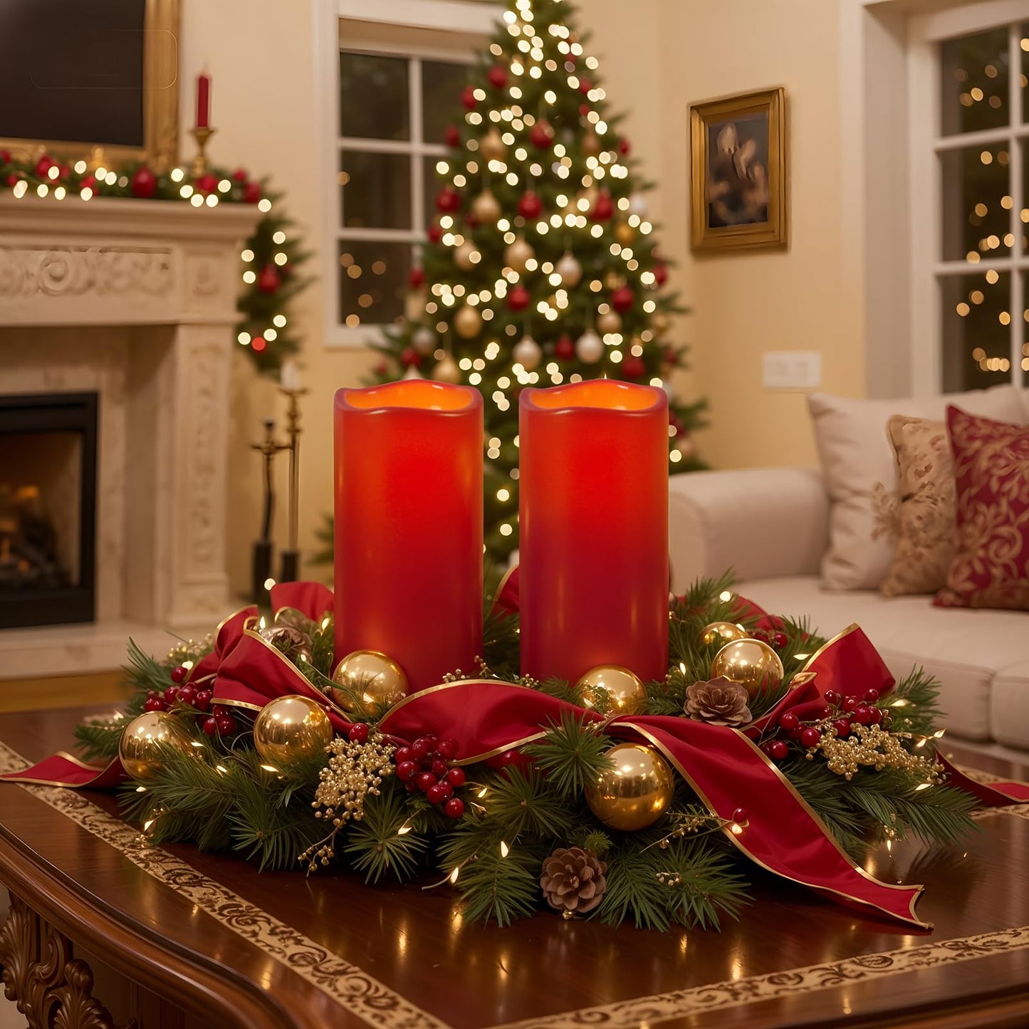 Homemory 4"x10" Burgundy Flameless Candles, Red Candles, Outdoor Waterproof Flameless Candles with Remote and Timers, Battery Operated LED Pillar Candles, Christmas Decor, Won't Melt Plastic, Set of 2