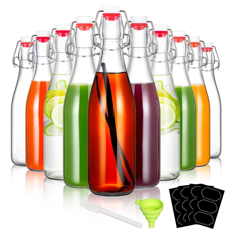 10 Pack 12oz Swing Top Glass Bottles Flip Top Beer Brewing Bottle with Stopper for Home Brewing 2nd Fermentation,Kombucha,Kefir,Vanilla Extract,Juice,Tea,Beverages,Soda,Oil,Vinegar,Limoncello,Wine