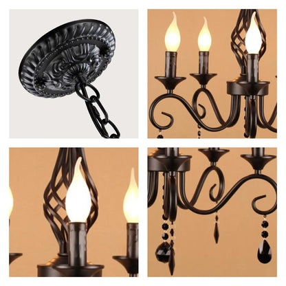 LED Metal Chandeliers 5 Lights Black Crystal Candle Chandelier Industrial Vintage Lighting Fixture Hanging Lamp,Comfortable Lighting