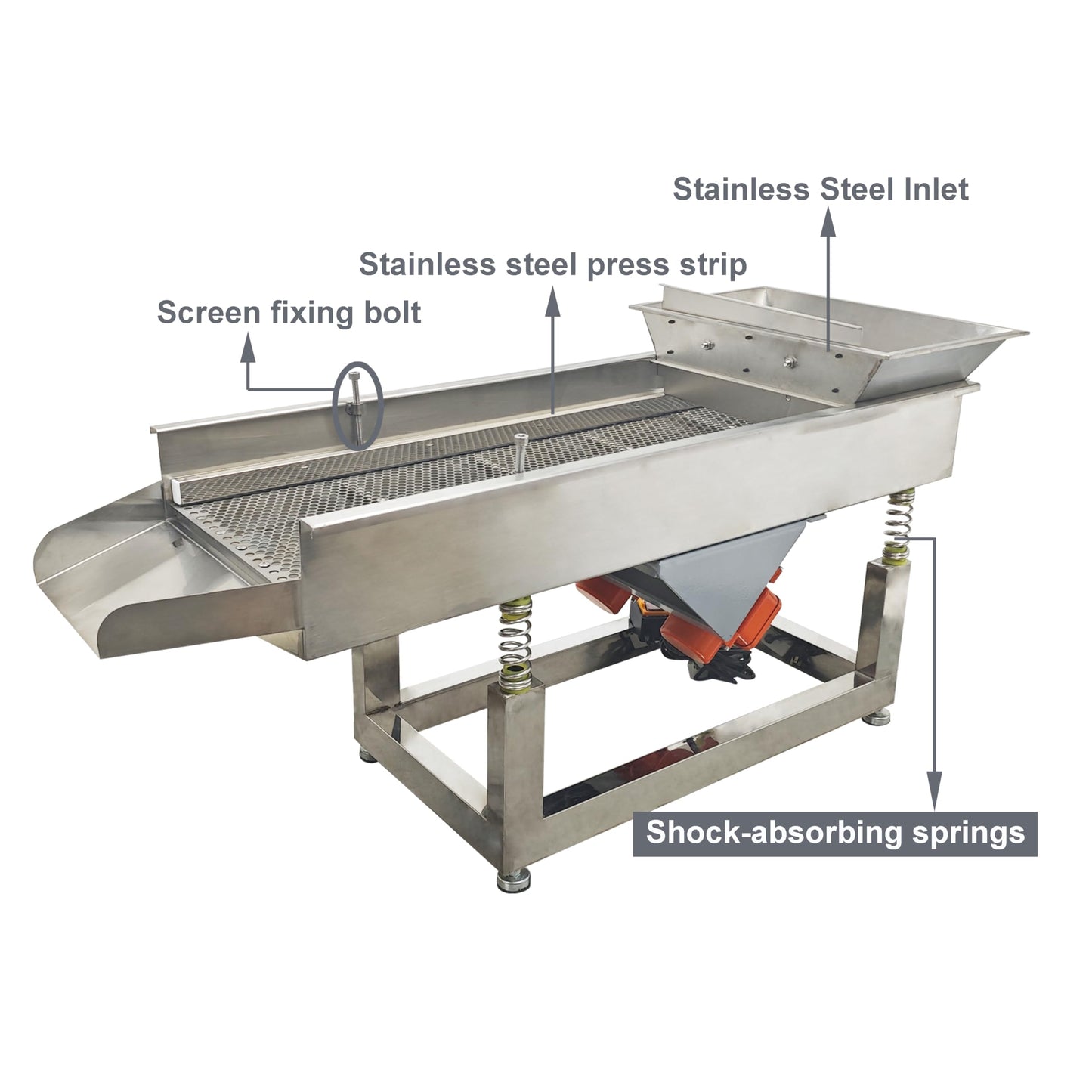 TECHTONGDA Straight Vibrating Sieve Screen Shaker Electric Linear Sifter Machine Stainless Steel One Layer Two Motor 10mm Round Hole Screen Size 40 * 13.8inch