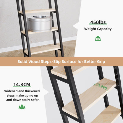 9.35FT Industrial Style Loft Ladder, 7 Steps with Black Steel Handrails & Solid Wood Steps, 450lbs Capacity, Fits 7.2-8FT Installation Height, for Attic, Kitchen, Warehouse, Bookshelf& Outdoor