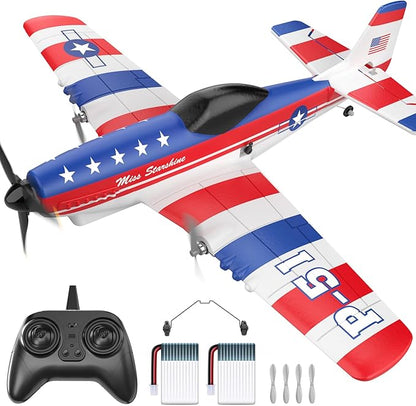 DEERC RC Plane 3 Channel P51D Mustang Remote Control Airplane Fighter Toys2.4GHz 6-axis Gyro Stabilizer RTF Glider Aircraft Plane with 2 BatteriesEasy to Fly for Adults Kids Beginners Boys