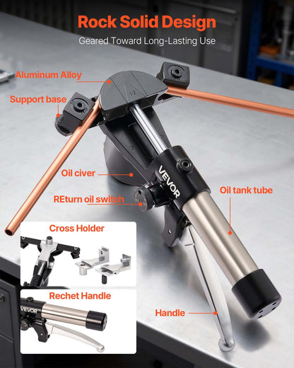 VEVOR Hydraulic Tubing Bender Kit, 1/4 to 7/8 Inch, Copper Tube Pipe Bender, Forward/Reverse HVAC Bending Tool Set, with 7 Aluminium Alloy Dies, for HVAC Air Conditioning Refrigeration Auto Repair