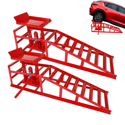 2-Pack 5 Ton Low Profile Hydraulic Car Ramps with Built-in Jack, Adjustable Vehicle Lift Service Ramps, 9.8" to 15" Height Range, Heavy Duty Steel Ramps for Oil Changes, SUVs & Light Trucks