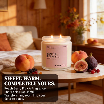 Peach Berry Fig Scented Candle, 12oz Soy Wax Candle with 2 Wicks, 70 Hour Long Lasting Non Toxic Aromatherapy Candle for Home Decor, Stress Relief & Relaxation, White Frosted Glass Jar Candle Gift