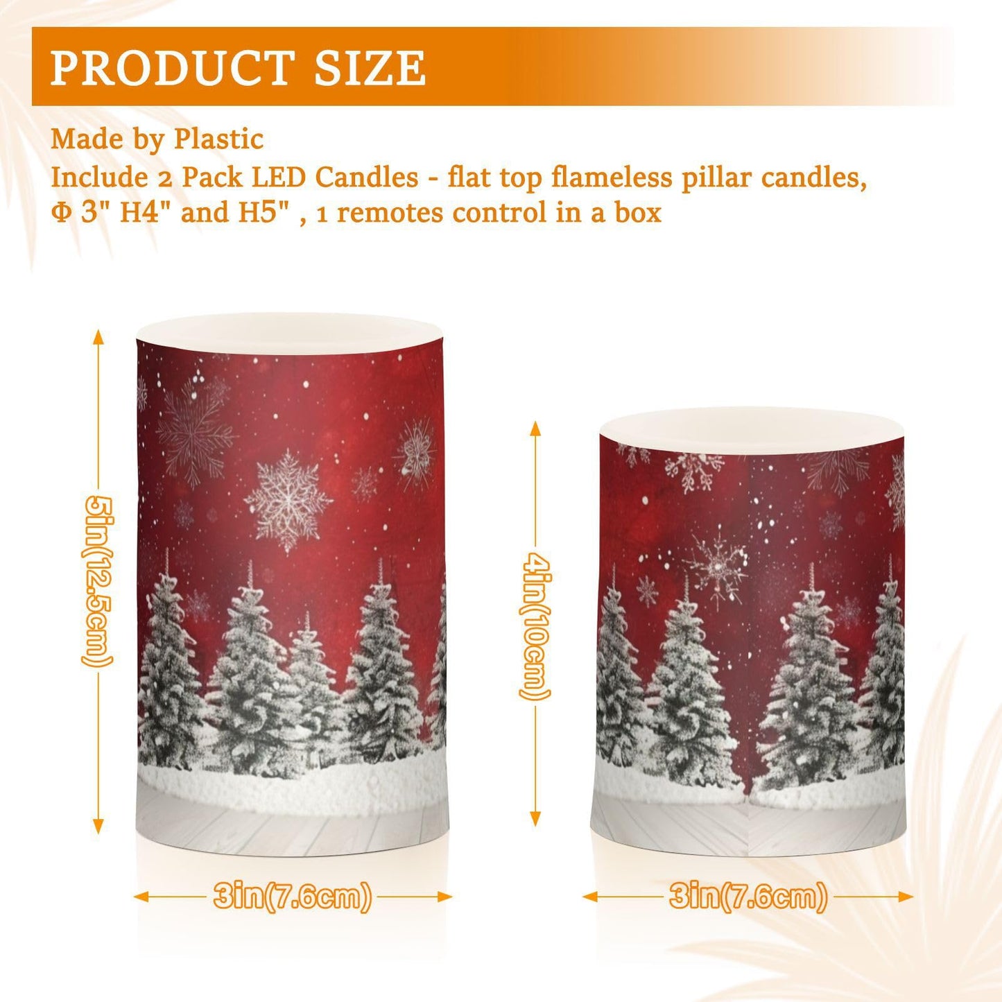 senya Christmas Lights Flameless Candles Christmas Trees Snowflakes Print Pillar Candles Set of 2 Battery Operated Remote Control Warm Lights Home Decor