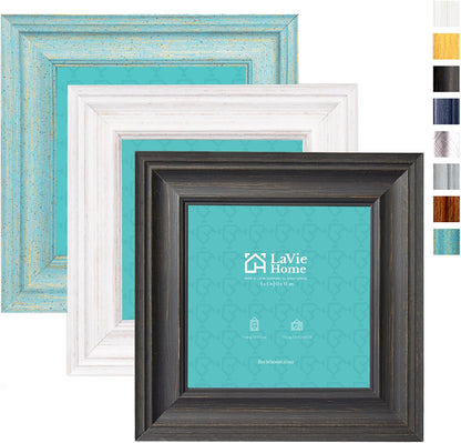 LaVie Home 5x5 Picture Frames - Rustic Wood Grain Photo Frame Set with HD Glass | 3 Assorted Colors