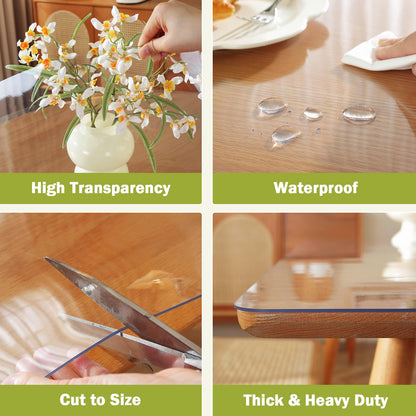 OstepDecor Clear Table Cover Protector 38 x 72 Inch, 1.5mm Thick Plastic Table Cover, Dining Table Protector Pad, Waterproof & Easy Cleaning PVC Desk Mat for Dresser, Coffee & Kitchen Wooden Tabletop