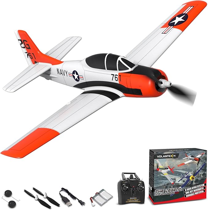 volantexrc RC Plane for Beginners 4CH WWII RC Airplane T28 Trojan with Aileron 2.4Ghz Remote Control Plane with Xpilot Self Righting &amp One Key Aerobatic for Adults (761-9 RTF)