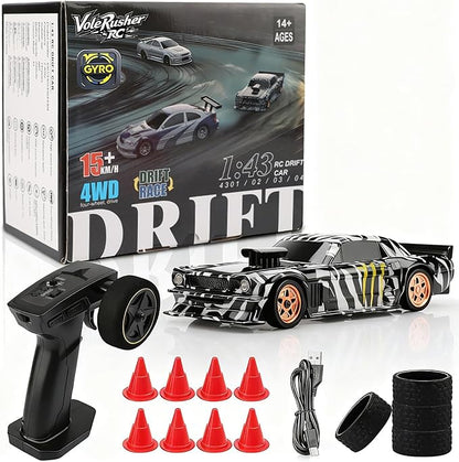 [2026 New Upgrade 1/43 Scale Mini RC Drift Car with Gyroscope Toys for Age 8-14 Old Birthday Gifts Micro Small with Full Proportional RTR 2.4GHz Remote 2 Tire Sets 8 Cones - Camouflage
