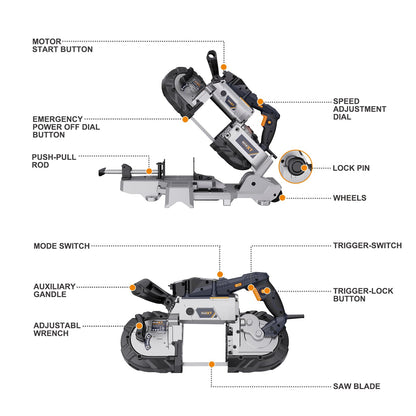 MAXXT Band Saw with Lightweight Aluminum Base, 10 Amp 5 Inch Deep Cut Bandsaw, Variable Speed Handheld Automatic Multipurpose Cut with Carrying Wheels Portable Metal Saw, Band Saws for Metal Wood