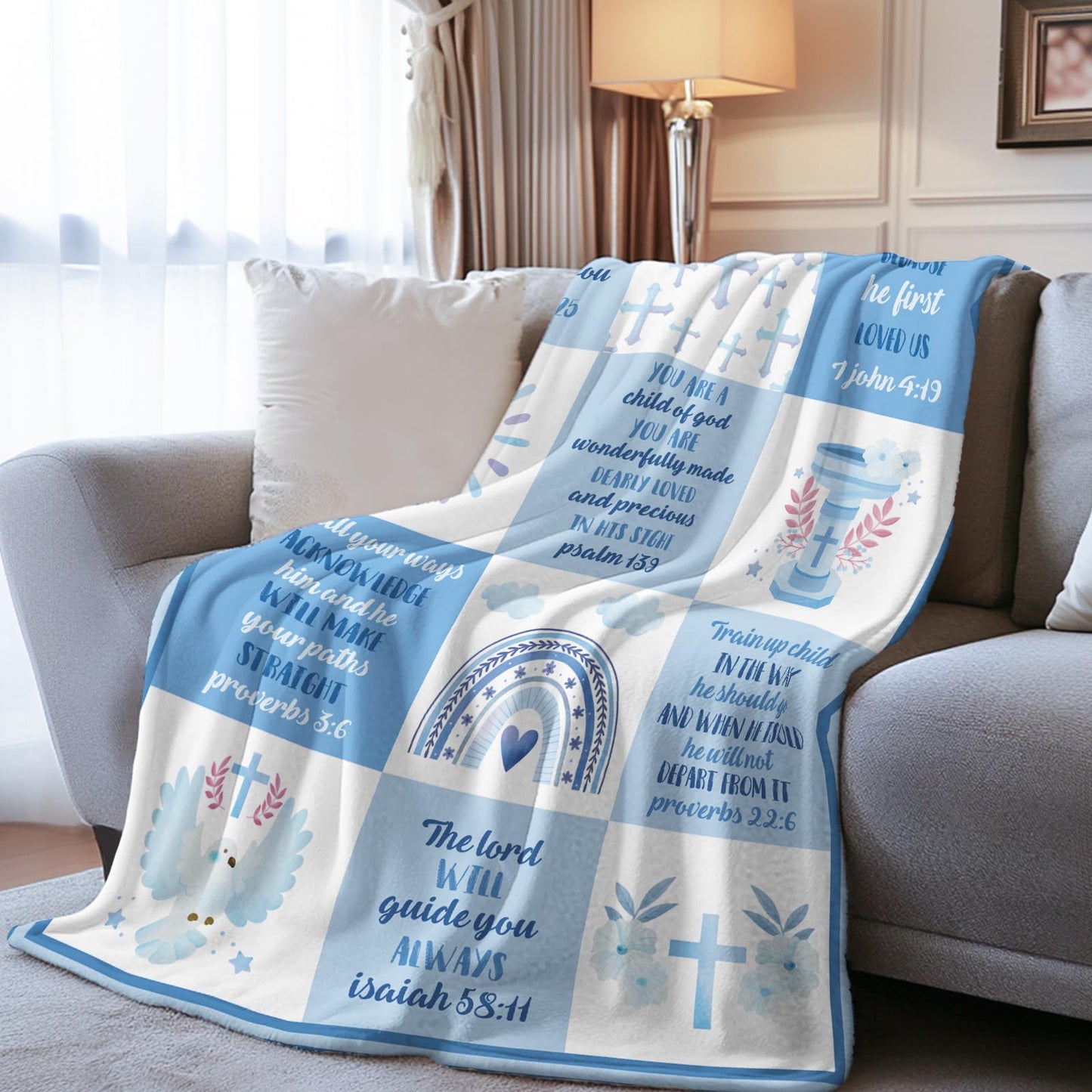 HEIFAM Baptism Gifts for Boys Girls, Baptismal Gift Blanket, Christian Present for Boys Girls, Religious Birthday Baptism Christening Gift, Godson Gifts from Godmother, 40''x50''