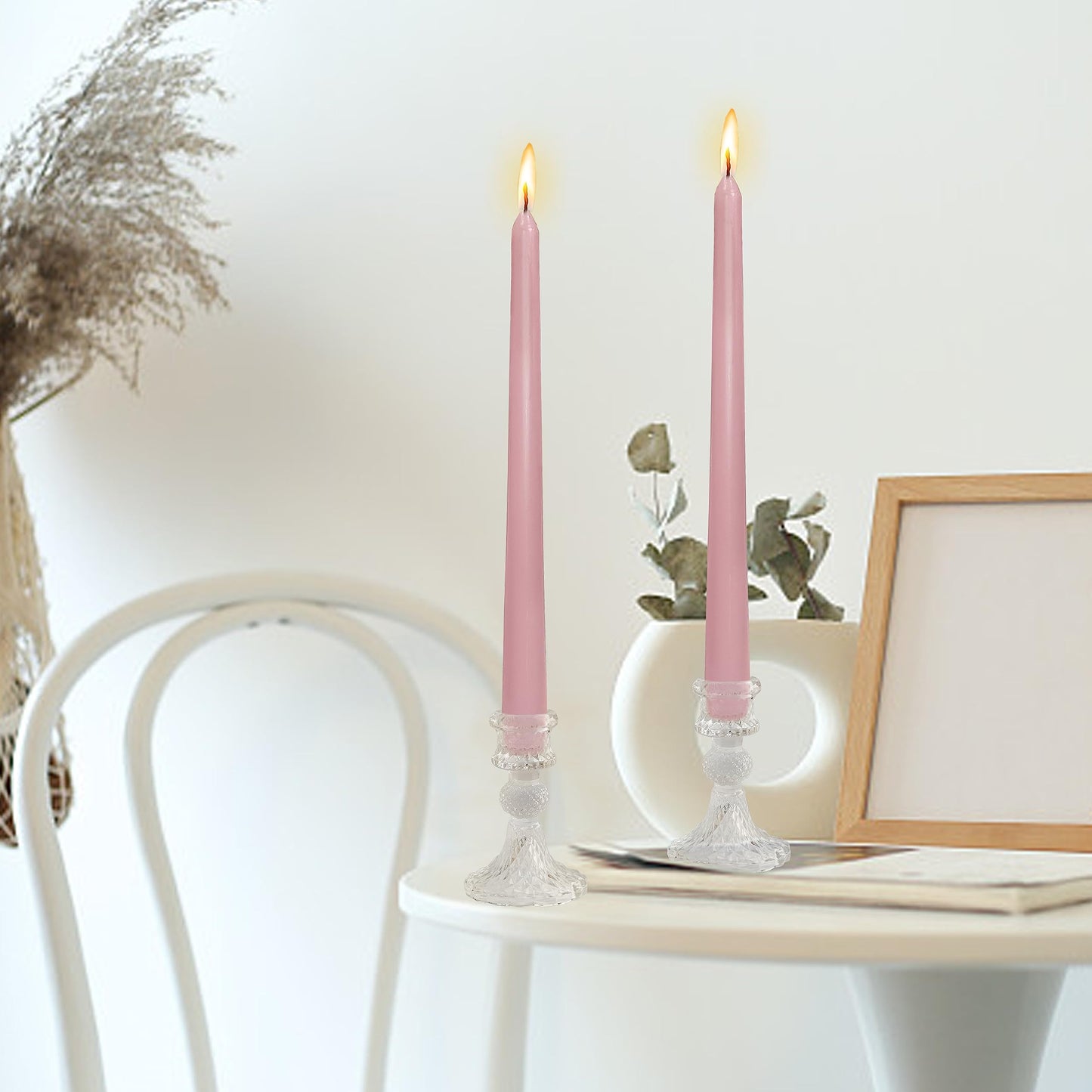 10 Inch Taper Candles Handmade Smokeless Set of 4 – Rose Scent Tapered Candles in Pink, Candle Sticks for Wedding, Home Decor, and Dinner Table