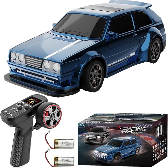 KF30 1/43 Mini RC Drift Car 2.4G Full-Proportional 4WD RC Racing Car Model with LED Lights and Gyro RTR (Blue)