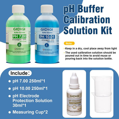 pH Meter Calibration Solution Kit,Includes pH 7.00, 10.01 and Electrode Protection,pH Calibration Buffer 250ml*2,Probe KCL Storage 30ml*1, pH Meter Accessories