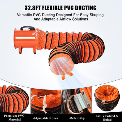 12 in Utility Blower Exhaust Fan with 32.8 ft Duct, 3500 r/min & 3500 CFM Heavy Duty Blower Fan, High Velocity Low Noise Extraction and Ventilation Fan for Ventilating Workshops, Confined Space