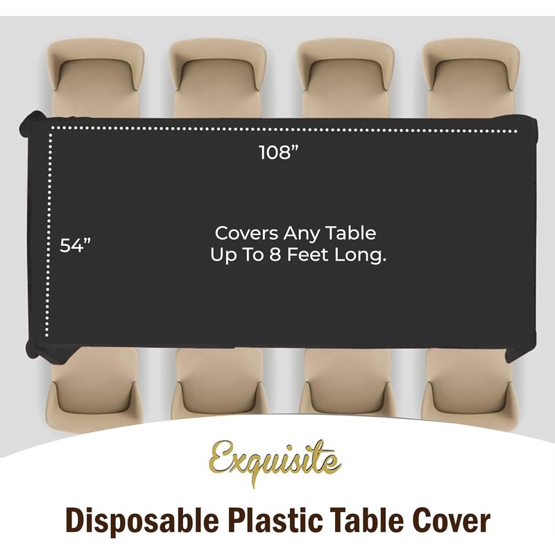 Exquisite 12-Pack Plastic Tablecloth 54x108 Rectangle Value Pack Plastic Table Cover - Black