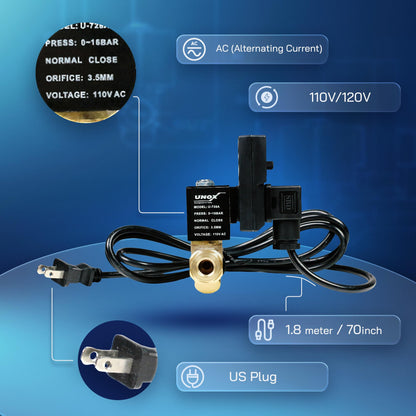 UNOX Electronic Drain Valve for Air Compressor, 1/2" NPT to 1/4" NPT 110/120V AC Automatic Timed Tank Drain Valve with 6 feet US Plug Cable - Max 235 PSI Solenoid Valve Assembled