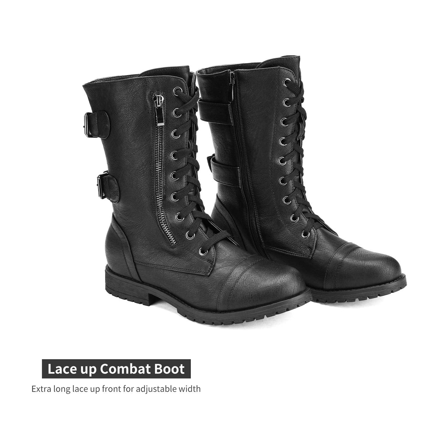 DREAM PAIRS Women's Combat Boots, Mid Calf Built-in Wallet Pocket Lace up Military Ankle Booties,Size 10,Classic Black,TERRAN