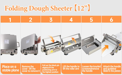 32.6" x 11.8" Folding Manual Dough Sheeter with PE Board – Stainless Steel Countertop Dough Roller Machine, Adjustable Thickness (0–25mm) for Pastry, Pizza, Croissant, Cookie & Pasta