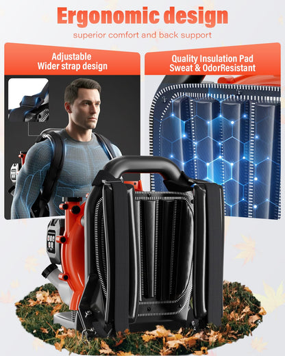 Relxxon Gas Powered Backpack Leaf Blower - 52cc 2-Stroke Engine, 200 MPH 550 CFM Heavy Duty Lawn Care Tool for Debris & Snow - 17.2lb Ultralight Design - 40oz Fuel Tank (Orange)