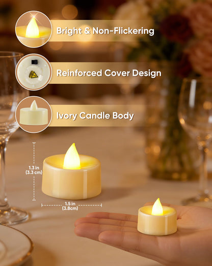 BEICHI Flameless Candles, 50 Pack Tea Lights Battery Operated, No Flickering Votive Candles LED Tea Lights for Halloween Christmas Wedding Home- Warm White, Ivory Base
