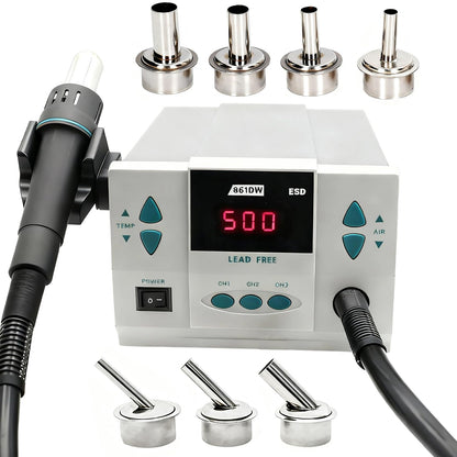 861DW Hot Air Rework Station,1000W Hot Air Station, 110V Desoldering Gun Hot Air Soldering Station Can Be Used for BGA Chip Soldering, Digital Maintenance (With 7 Nozzles)