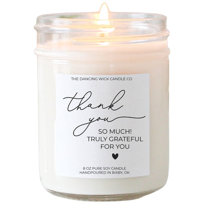 The Dancing Wick Candle – Thank You Candle – Eucalyptus & Tea Scented Soy Wax – Gratitude Gift – Appreciation, Coworker, Client, Hostess – 8 oz, Hand-Poured – Made in the USA (Thank You)