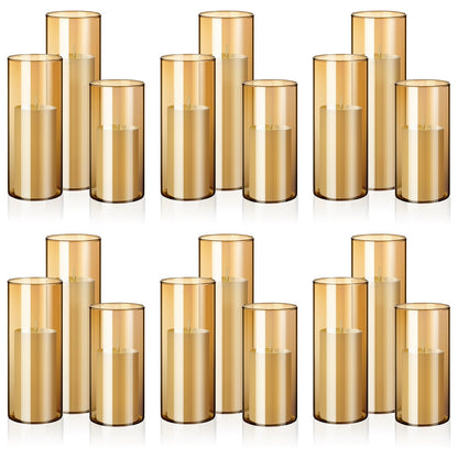 Shihanee 36 Pcs Pillar Candles and Glass Cylinder Vases Tall Cylinder Holders for Pillar Candles Wedding Centerpieces, Total 18 Sets(2.6'' X 4.7'', 5.9'', 7.9'',Amble,Ivory)