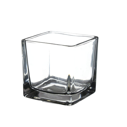 WGV 3 Inch Clear Square Cube Glass Votive Candle Holder Vase, Small Tiny Mercury Tea Light Terrarium Décor 3x3”, 1 Pc