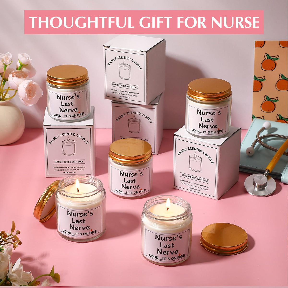 MTLEE 8 Pcs Nurses Gifts Bulk for Women, Nurse's Last Nerve Scented Candles 3.5 oz Candle CNA Gifts for Christmas Women Female Graduation Birthday Present