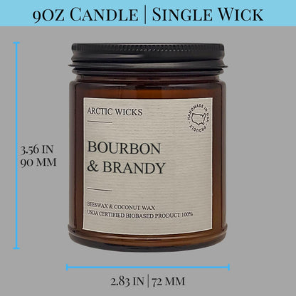 Arctic Wicks Scented Coconut Beeswax Candles | Coconut Beeswax Non Toxic Candle 9oz Amber | Farmhouse Candles Non-Toxic Clean Burn 100% USDA Certified Biobased (Bourbon & Brandy)