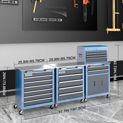 LARBANKE 3 Different Types Tool Chest Combination,Rolling Tool Chest with Stainless Countertop,Tool Cabinet with Connection Buckle,Wheels and Foot Pads,Portable Tool Box Inside