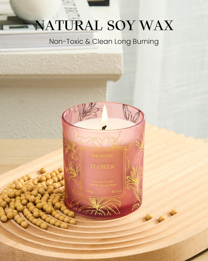 M&SENSE Floral Scented Natural Soy Candles, Romantic Flower Stress Relief Aromatherapy Candle for Women, 8.1oz 42-Hour Non Toxic Natural Candle Gifts for Women