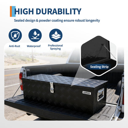 EliteEdge Heavy Duty Aluminum Truck Bed Tool Box with Lock, Diamond Plate Tool Chest Storage Organizer with Side Handles for Pickup Trucks, RV, Trailers, Black, 39 x 13 x 10 Inches