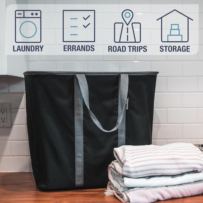CleverMade Collapsible Laundry Caddy – Foldable Laundry Hamper & Tote, XXL 64L Pop-Up Laundry Basket with Handles, Space-Saving Laundry Organizer for Home & Travel, 2 Pack - Charcoal Gray