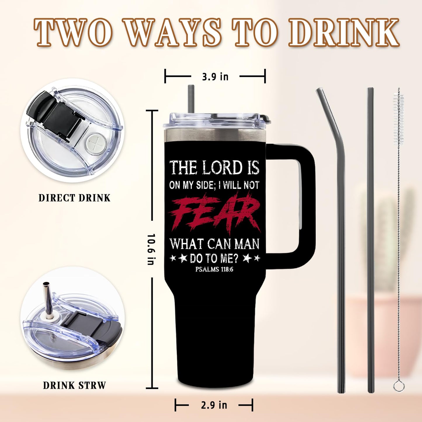 DUUV Christian Gifts for Men, Jesus Christian Tumbler 40 Oz, Inspirational Religious Gifts for Men, Spiritual Bible Verse Catholic Gift for Christmas Thanksgiving, Faith Over Fear Gift Tumbler, 1PCS