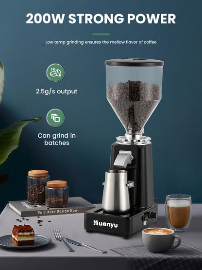 Huanyu Burr Coffee Grinder- Stainless Steel Flat Burr, 19 Precise Grind Settings, 35oz Capacity and Dual Dosing for Espresso, Pour Over, French Press, Black