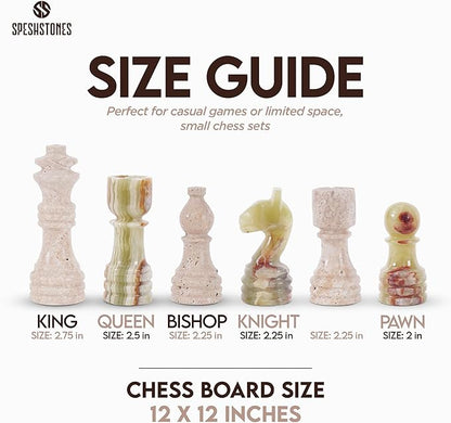 Marble Chess Set 12 Inch Handmade Travertine and Green Board Games for Adults with Storage Box Classic Table Chess Board with Pieces &amp 2 Extra Queens Gifts &amp Home Décor