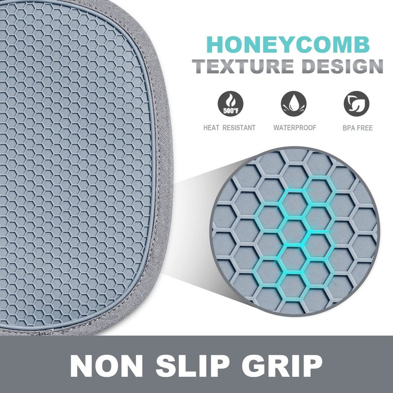 2-Pack Silicone Pot Holders for Kitchen Heat Resistant up to 500°F, Non-Slip Large Hot Pads with Pocket, Quilted Liner Trivets for Countertops Hot Pots and Pans (Gray)
