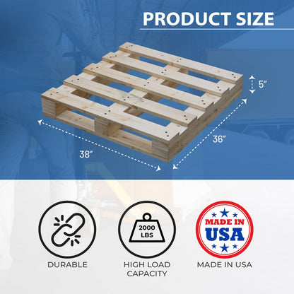 Greaton, Wooden Pallets, Easy for Commercial Use, Strong Sturdy Structure, 38x36x5, 2 Pcs, Wood Finish