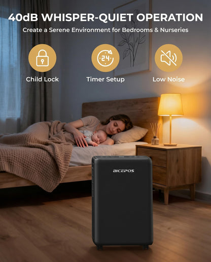 Bicepos 2000 Sq.Ft Dehumidifier for Basement, 30 Pints Dehumidifiers for Home with Drain Hose, 3 Mode, Auto Defrost, Intelligent Humidity Control for Bathroom, Bedroom, Large Room, Laundry, RV, Office