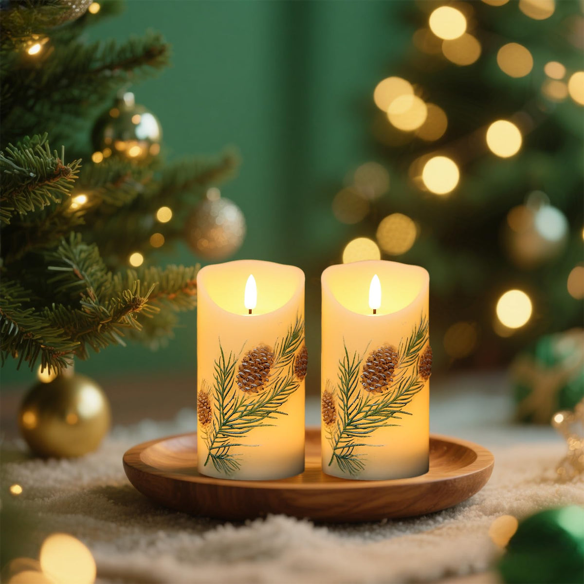Lasumora Pinecone LED Candles with 6H Timer, flameless Candles with Flickering Flame, Waxy Pillar 2 Pack Flickering Acorn Decor Woodsy for Fall Christmas Decor (3 inches x 5.7 inches)