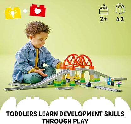 LEGO DUPLO Town Train Bridge and Tracks Expansion Set - 10 Extra Pieces of Train Tracks - Preschool and Toddler Train Set Ages 2+ - Building Toy for Boys and Girls - 10426