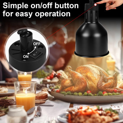 Nuanchu 2 Pack Food Heat Lamps 110v 250w Food Warmer Light Retractable Hanging Heat Lamp for Buffet Restaurant Catering Kitchen Dia 17.5cm Shade Black