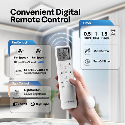 VIVOHOME Bathroom Exhaust Fan with Humidity Sensor, 240 CFM, 5-Colo with Humidity Sensor, 240 CFM, 5-Color LED, Remote Control and 10" Shutter Exhaust Fan with EC Motor, 900 CFM, Variable Speed, Timer