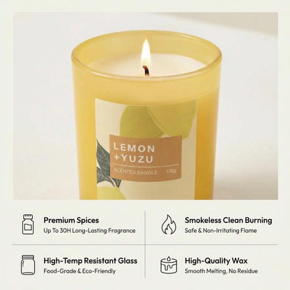 GroseMell Lemon Scented Candle – 4.76 oz (135g) Natural Soy Wax, 30-Hour Clean Burn, Elegant Glass Jar, Home Fragrance & Thoughtful Gift for Home (Lemon)